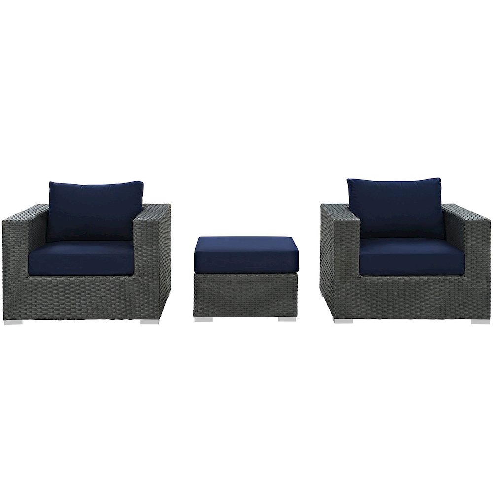 Sojourn 3 Piece Outdoor Patio Sunbrella Sectional Set. Picture 3
