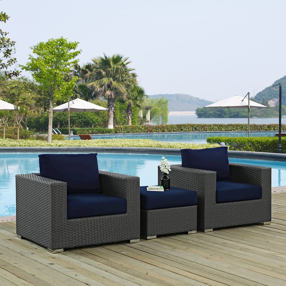 Sojourn 3 Piece Outdoor Patio Sunbrella Sectional Set. Picture 6