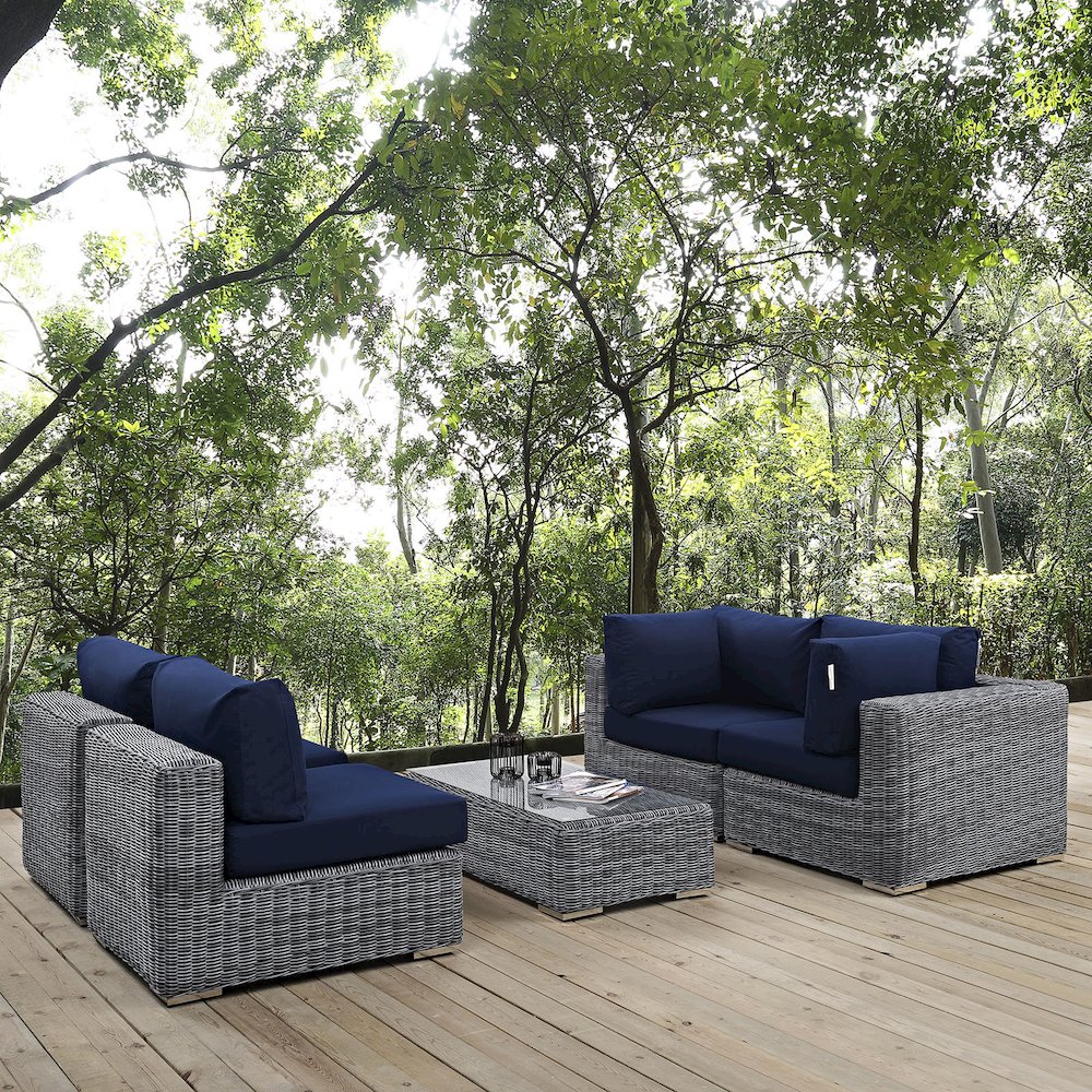 Summon 5 Piece Outdoor Patio Sunbrella Sectional Set. Picture 8
