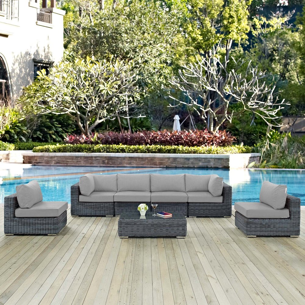 Summon 7 Piece Outdoor Patio Sunbrella Sectional Set. Picture 7