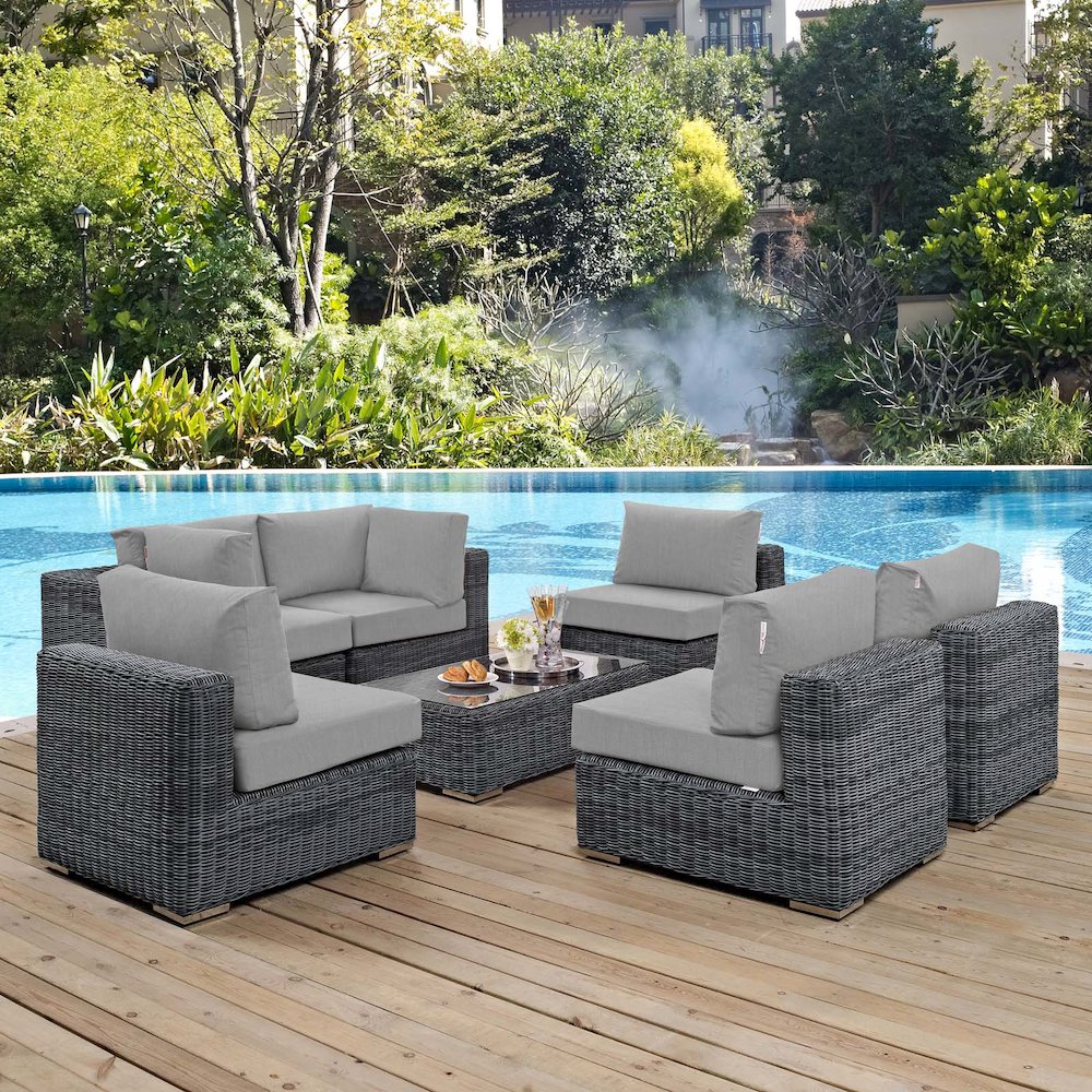 Summon 7 Piece Outdoor Patio Sunbrella Sectional Set. Picture 8