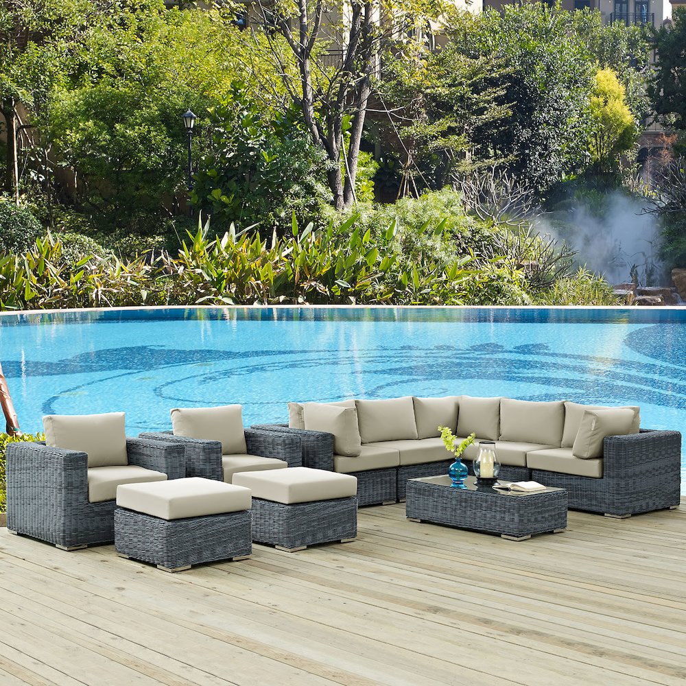 Summon 10 Piece Outdoor Patio Sunbrella Sectional Set. Picture 7