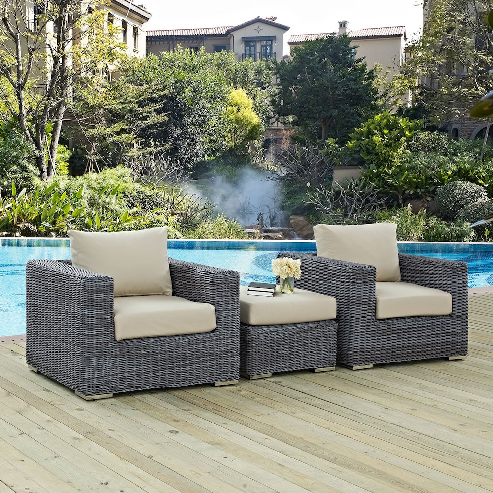 Summon 3 Piece Outdoor Patio Sunbrella Sectional Set. Picture 6