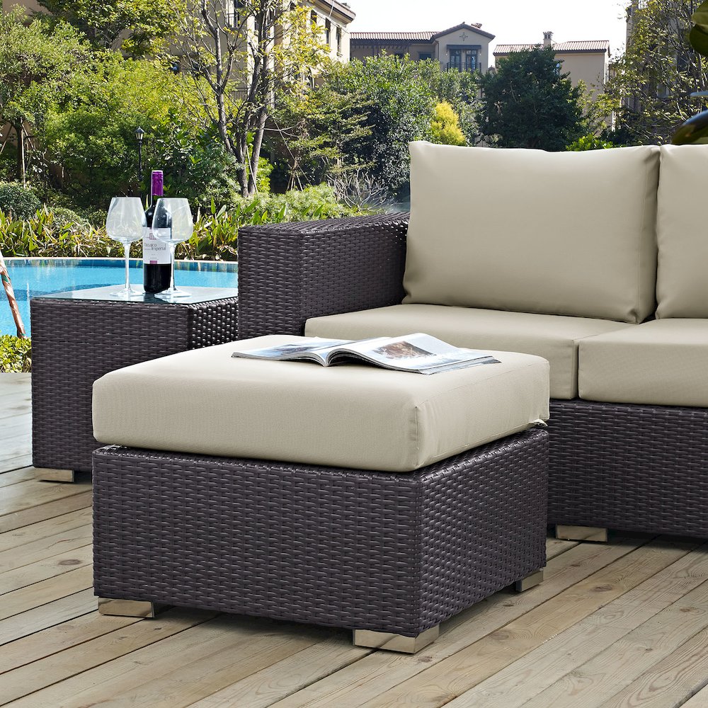 Convene Outdoor Patio Fabric Square Ottoman. Picture 3
