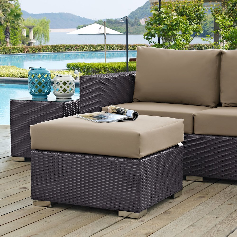 Convene Outdoor Patio Fabric Square Ottoman. Picture 3