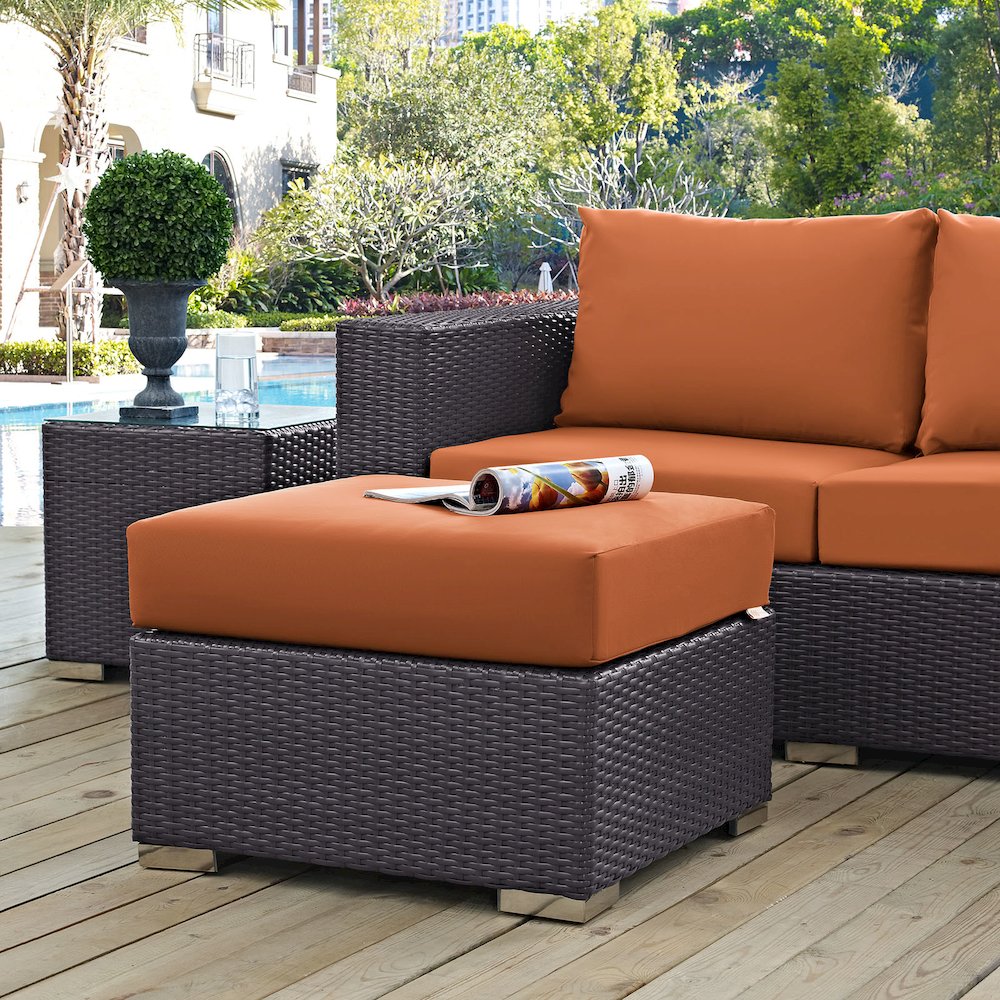 Convene Outdoor Patio Fabric Square Ottoman. Picture 3