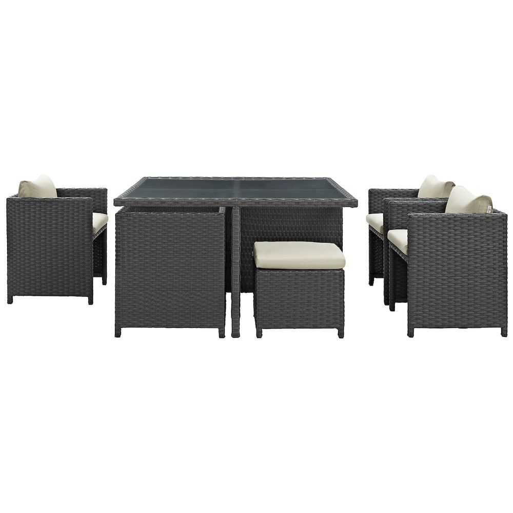 Sojourn 9 Piece Outdoor Patio Sunbrella Dining Set. Picture 3