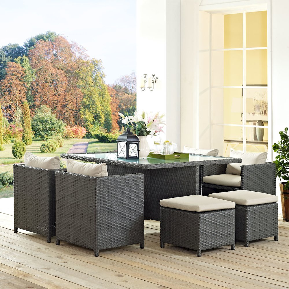 Sojourn 9 Piece Outdoor Patio Sunbrella Dining Set. Picture 5