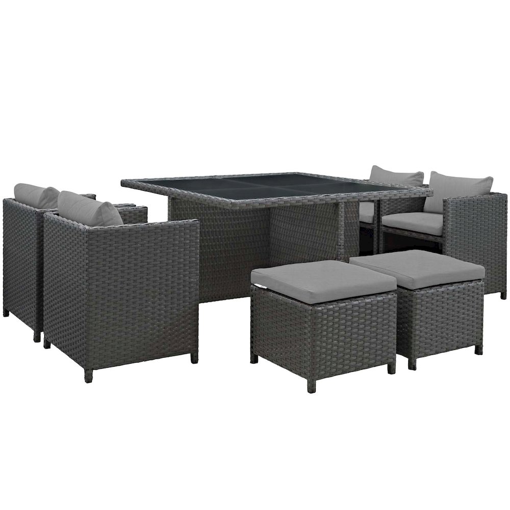 Sojourn 9 Piece Outdoor Patio Sunbrella Dining Set. Picture 1