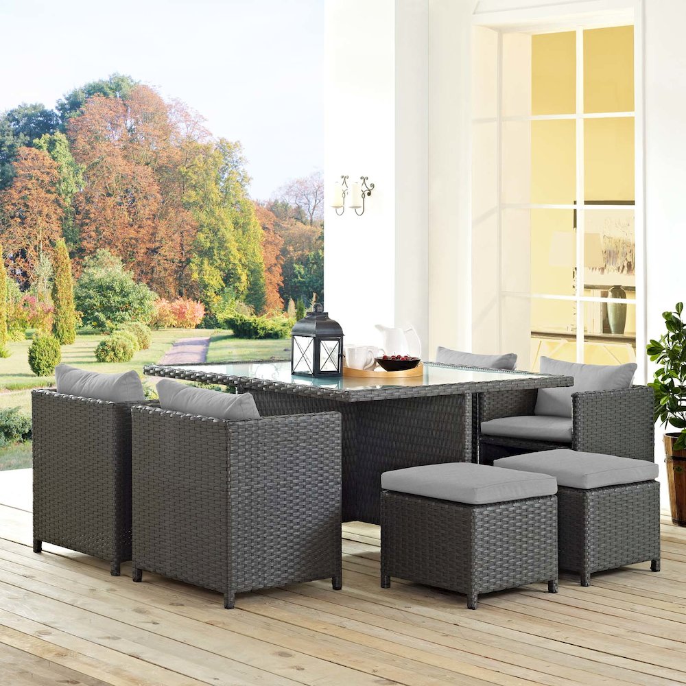 Sojourn 9 Piece Outdoor Patio Sunbrella Dining Set. Picture 5