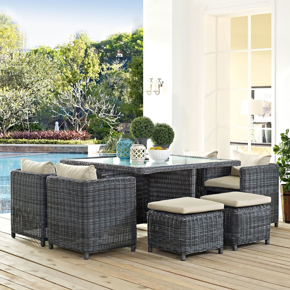 Summon 9 Piece Outdoor Patio Sunbrella Dining Set. Picture 5