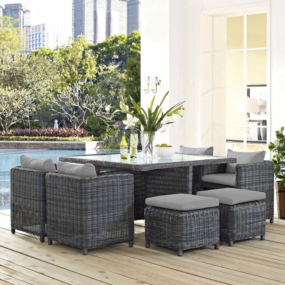 Summon 9 Piece Outdoor Patio Sunbrella Dining Set. Picture 5