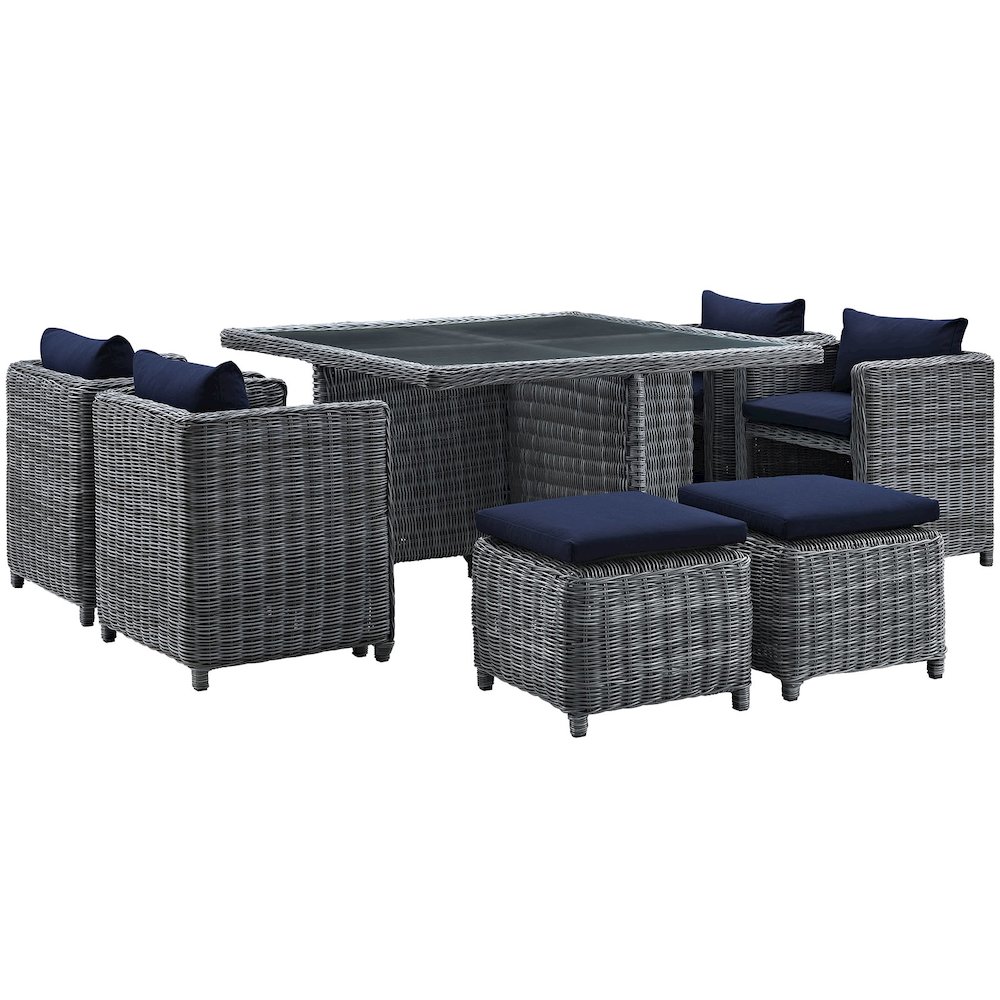Summon 9 Piece Outdoor Patio Sunbrella Dining Set. Picture 1