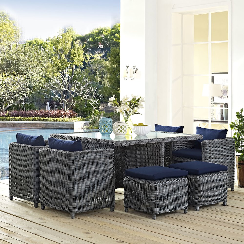 Summon 9 Piece Outdoor Patio Sunbrella Dining Set. Picture 5
