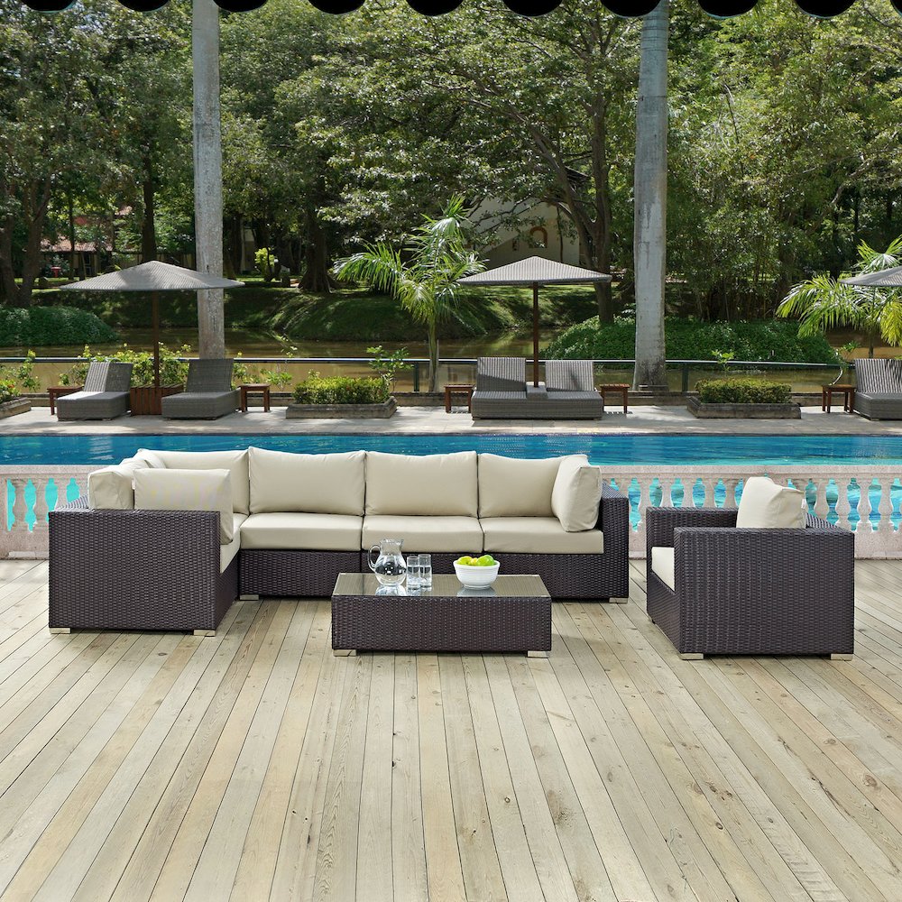 Convene 7 Piece Outdoor Patio Sectional Set. Picture 9