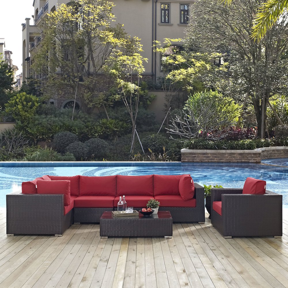 Convene 7 Piece Outdoor Patio Sectional Set. Picture 9