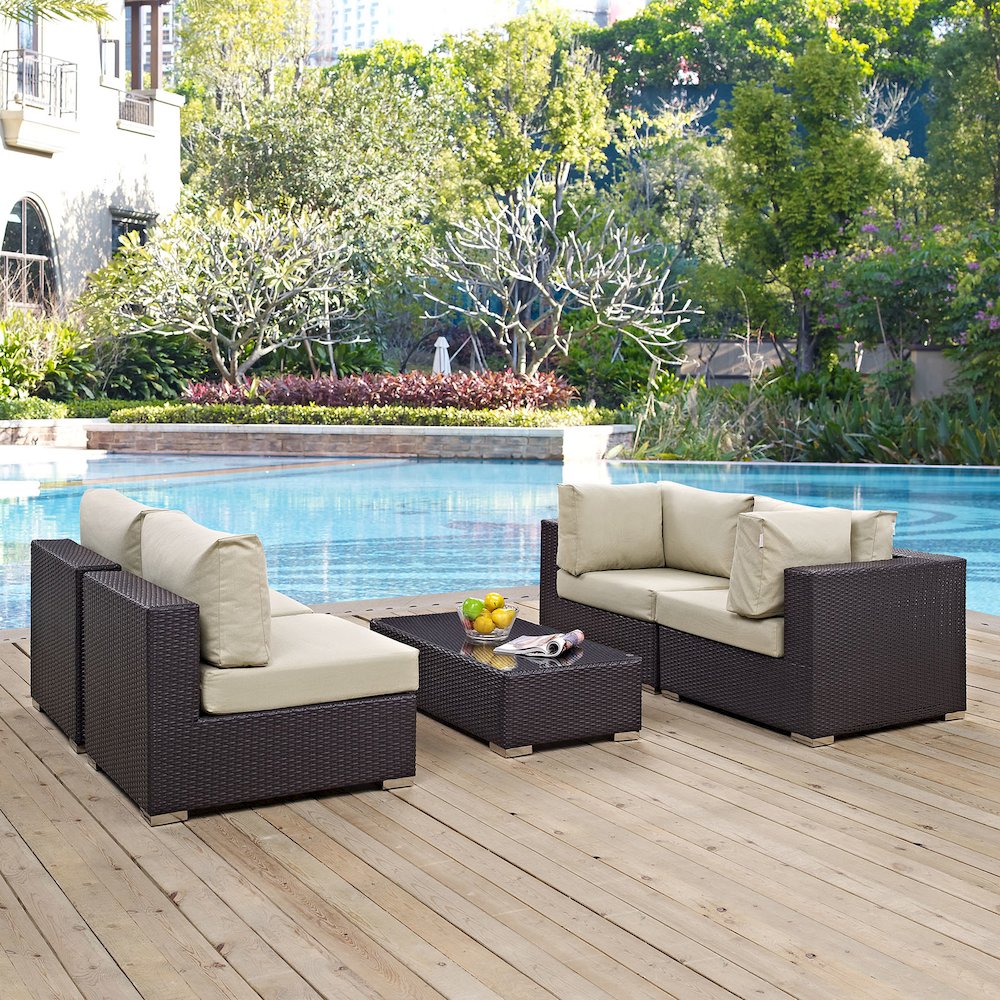 Convene 5 Piece Outdoor Patio Sectional Set. Picture 8