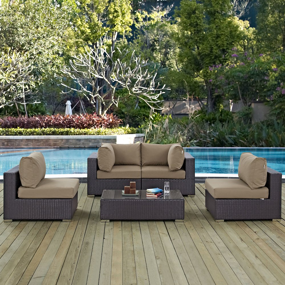 Convene 5 Piece Outdoor Patio Sectional Set. Picture 8