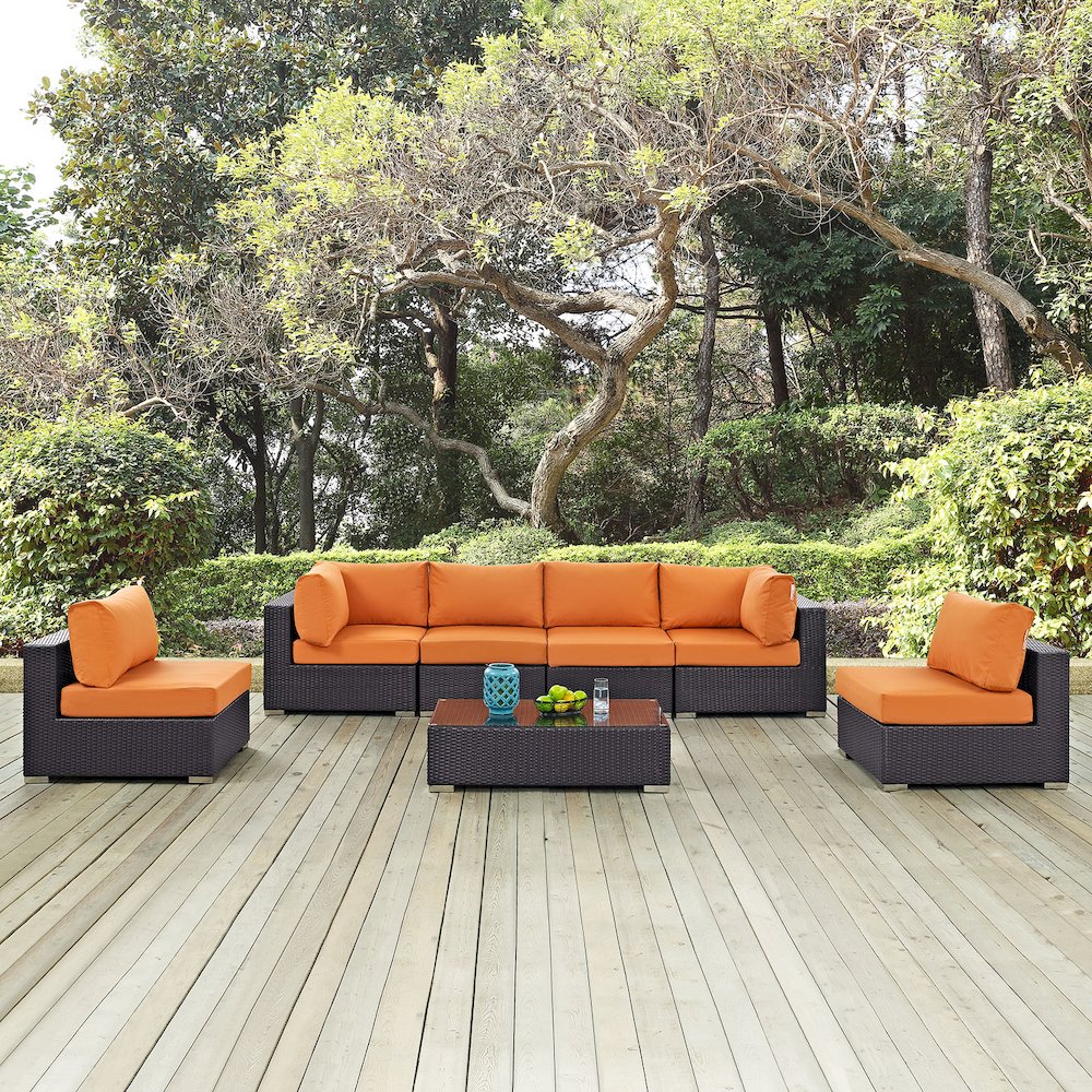 Convene 7 Piece Outdoor Patio Sectional Set. Picture 9