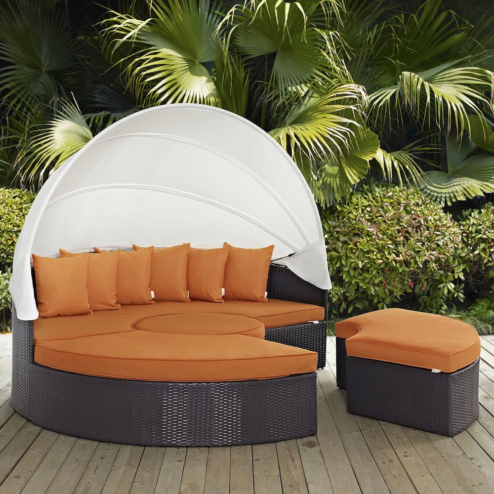 Convene Outdoor Patio Wicker Rattan Canopy Sectional Daybed. Picture 6