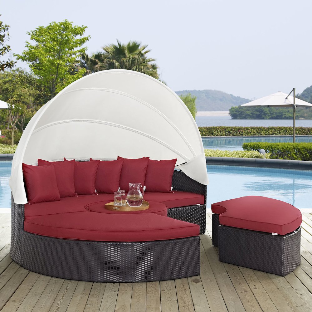 Convene Outdoor Patio Wicker Rattan Canopy Sectional Daybed. Picture 6