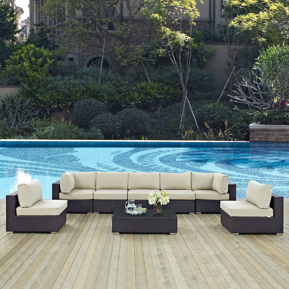 Convene 8 Piece Outdoor Patio Sectional Set. Picture 7