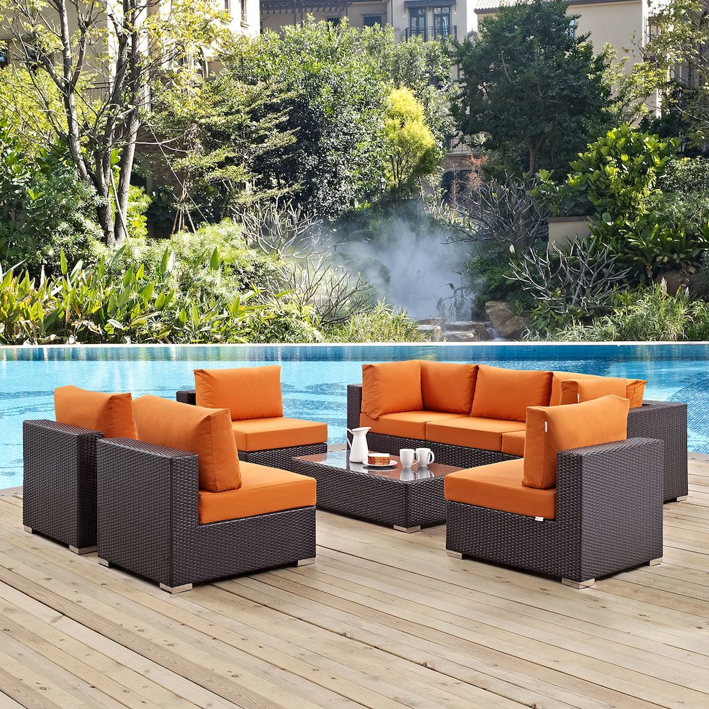 Convene 8 Piece Outdoor Patio Sectional Set. Picture 8