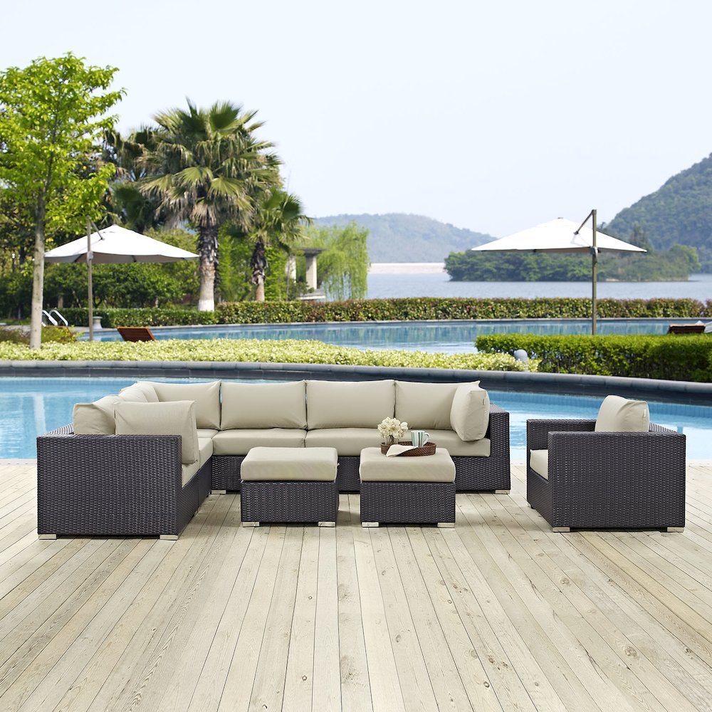 Convene 9 Piece Outdoor Patio Sectional Set. Picture 6