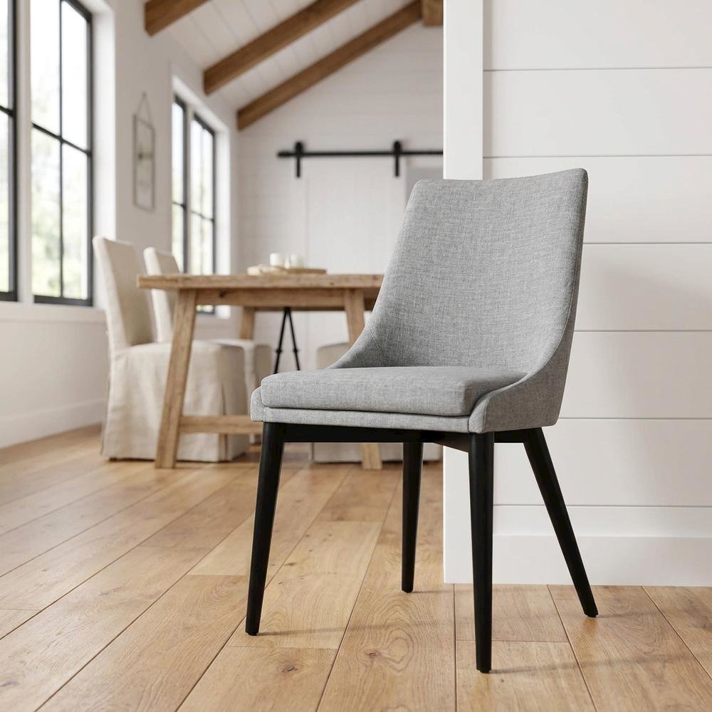 Fabric-Upholstered Dining Chair with Cushioned Seat, Light Gray. Picture 2