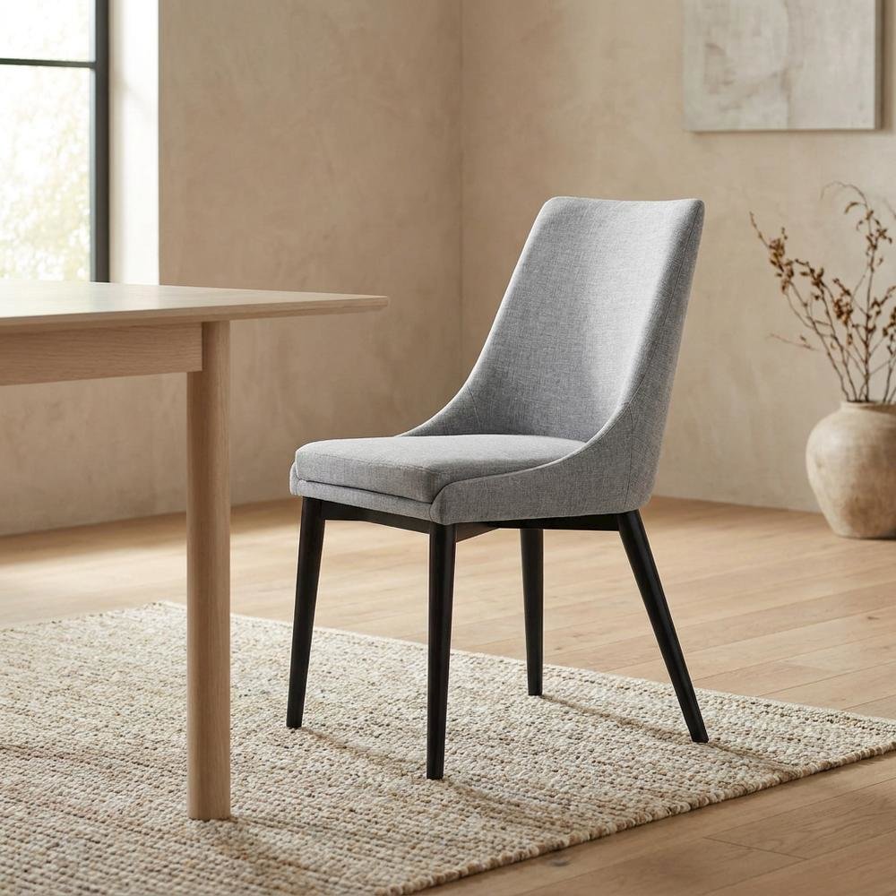 Fabric-Upholstered Dining Chair with Cushioned Seat, Light Gray. Picture 3