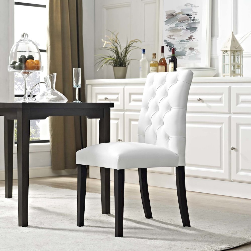 Duchess Button Tufted Vegan Leather Dining Chair. Picture 4