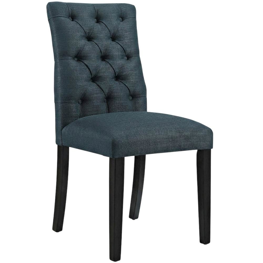 Button-Tufted Upholstered Fabric Parsons Chair, Azure. Picture 4