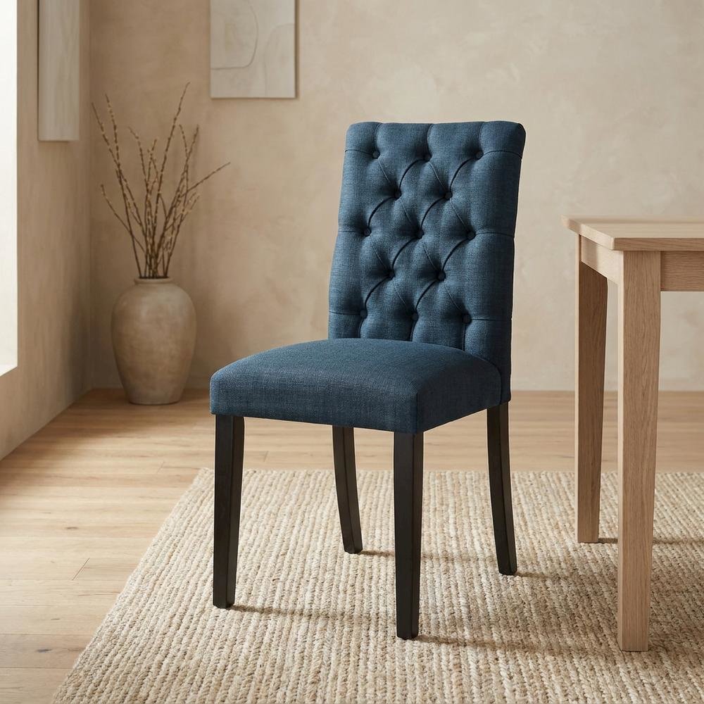 Button-Tufted Upholstered Fabric Parsons Chair, Azure. Picture 3