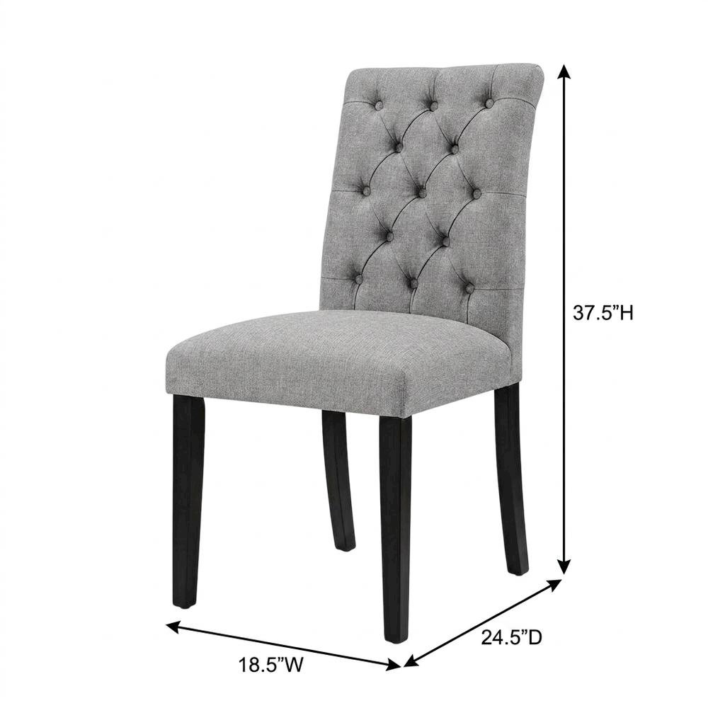 Button-Tufted Upholstered Fabric Parsons Chair, Light Gray. Picture 5