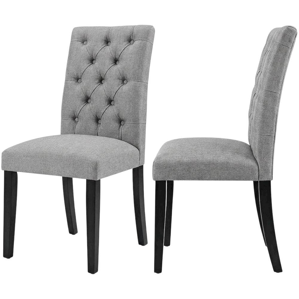 Button-Tufted Upholstered Fabric Parsons Chair, Light Gray. Picture 4