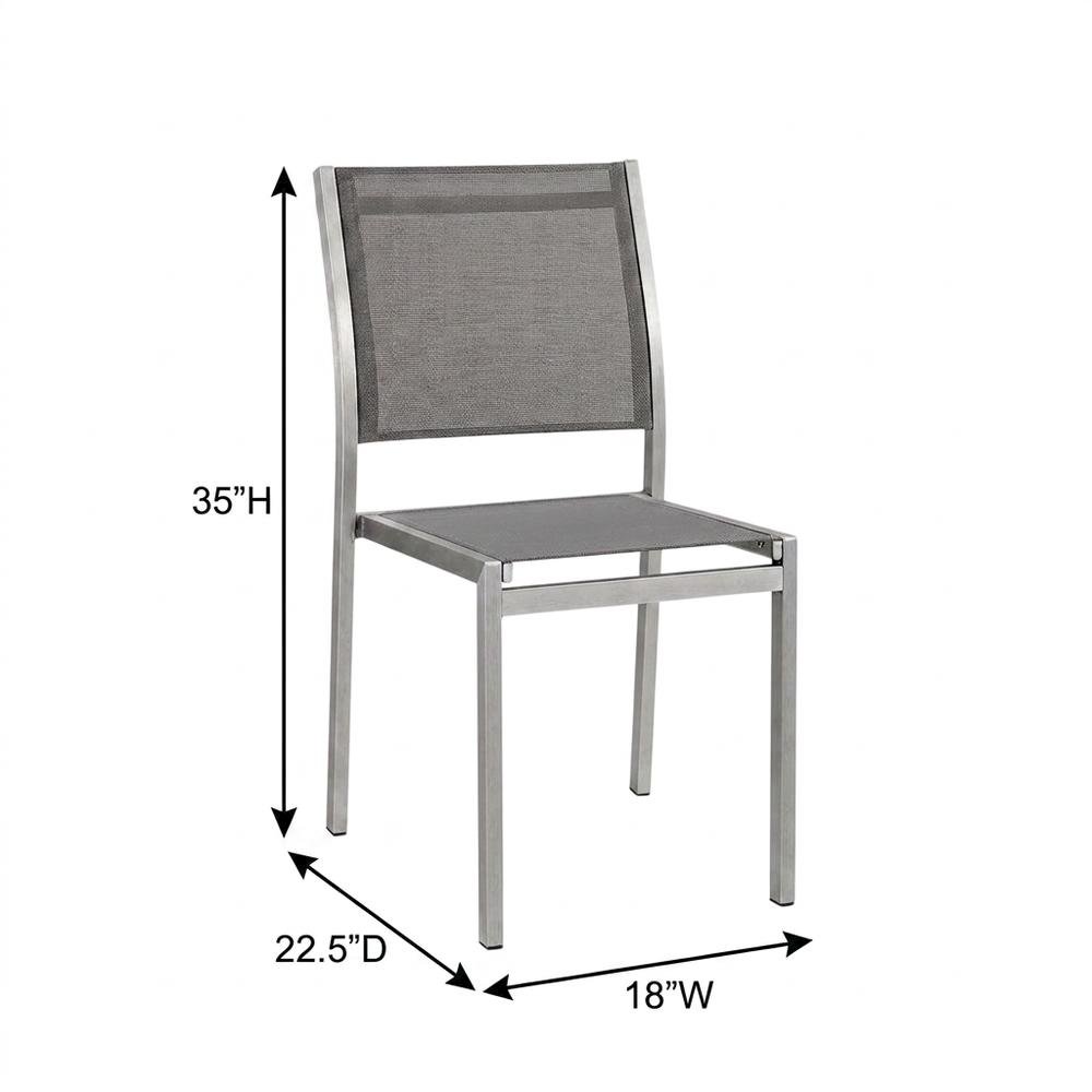 Aluminum Outdoor Side Chair with Open Lattice Back, Silver Gray. Picture 5