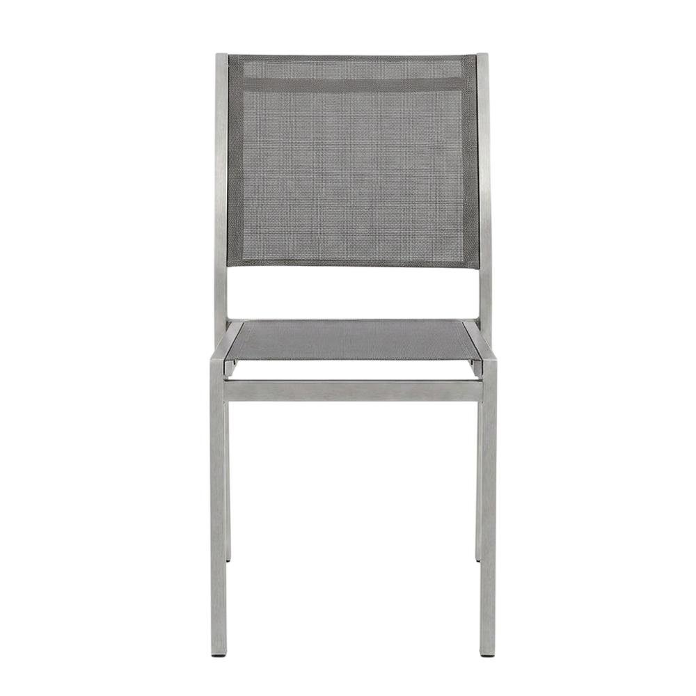 Aluminum Outdoor Side Chair with Open Lattice Back, Silver Gray. Picture 1