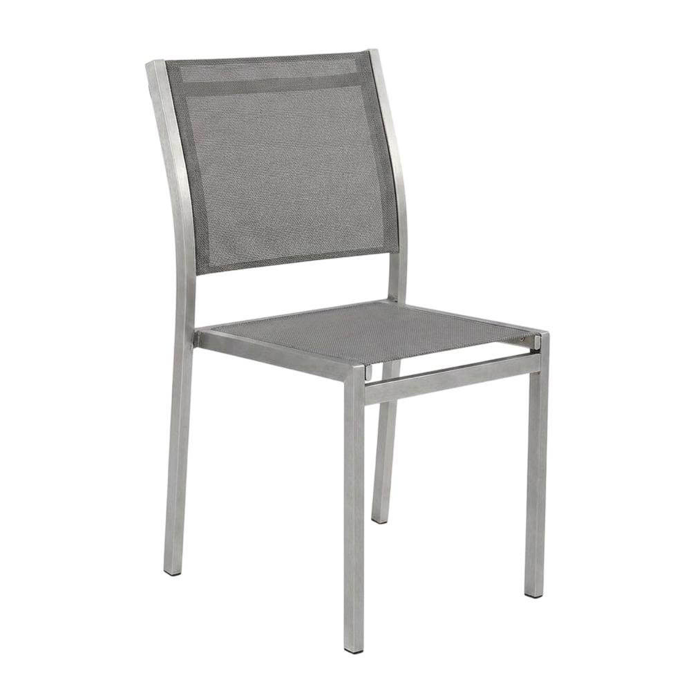 Aluminum Outdoor Side Chair with Open Lattice Back, Silver Gray. Picture 4