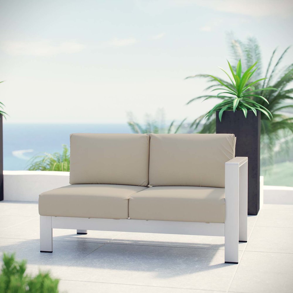 Shore Right-Arm Corner Sectional Outdoor Patio Aluminum Loveseat. Picture 4