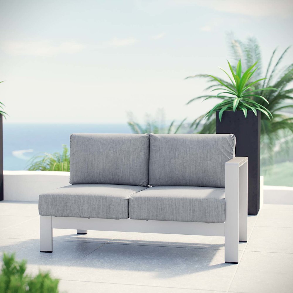 Shore Right-Arm Corner Sectional Outdoor Patio Aluminum Loveseat. Picture 4