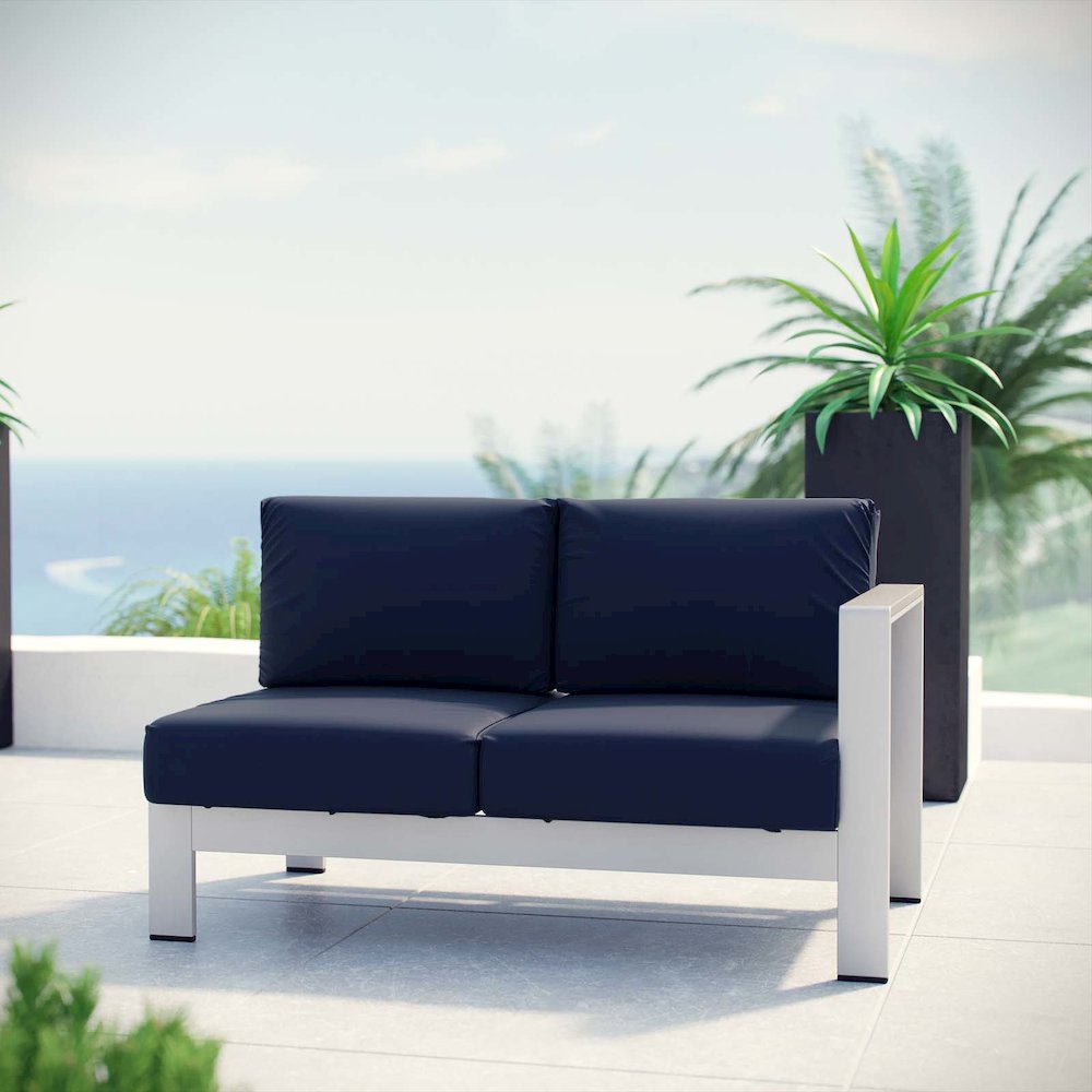 Shore Right-Arm Corner Sectional Outdoor Patio Aluminum Loveseat. Picture 4