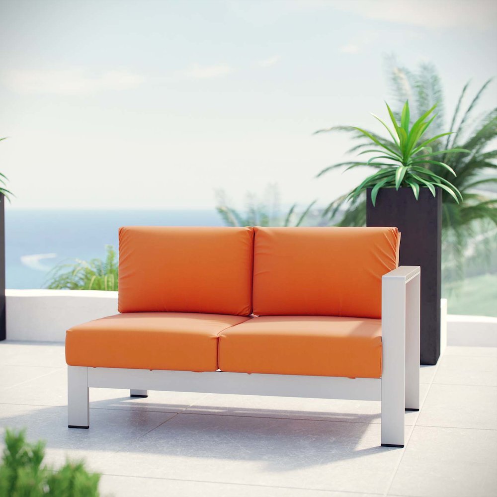 Shore Right-Arm Corner Sectional Outdoor Patio Aluminum Loveseat. Picture 4