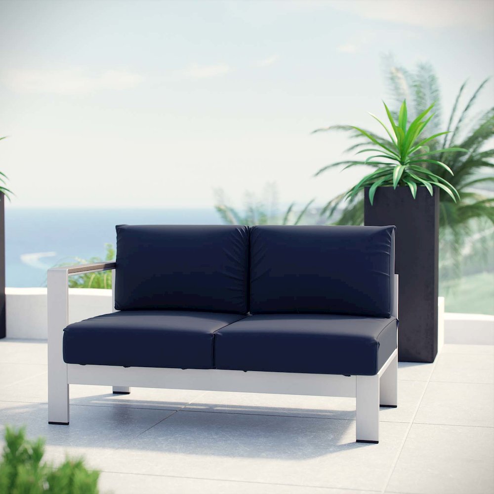 Shore Left-Arm Corner Sectional Outdoor Patio Aluminum Loveseat. Picture 4
