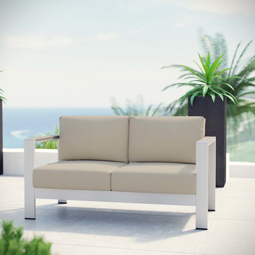 Shore Outdoor Patio Aluminum Loveseat. Picture 4