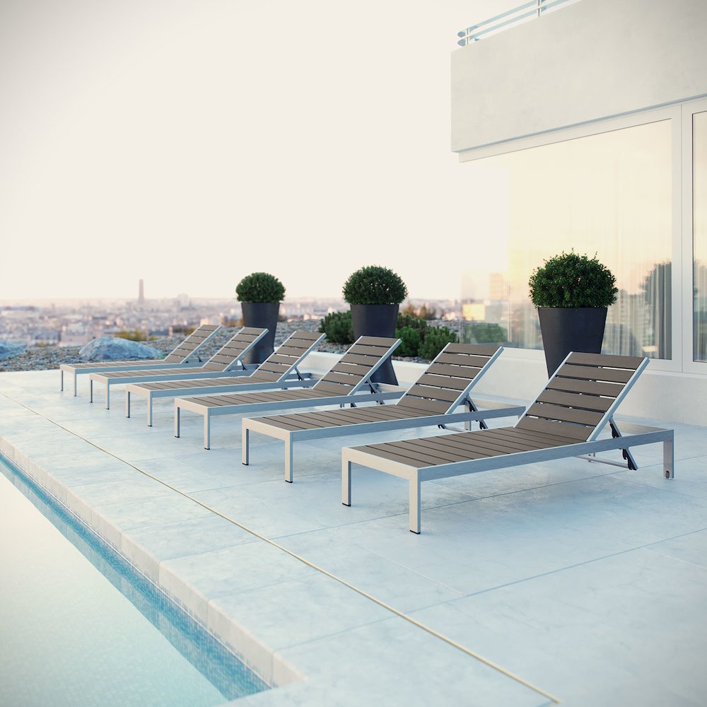 Shore Outdoor Patio Aluminum Chaise Set of 6. Picture 5