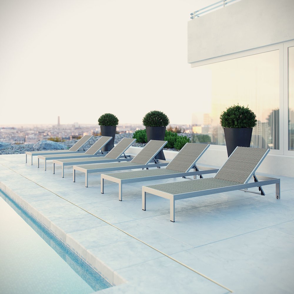 Shore Outdoor Patio Aluminum Chaise Set of 6. Picture 5