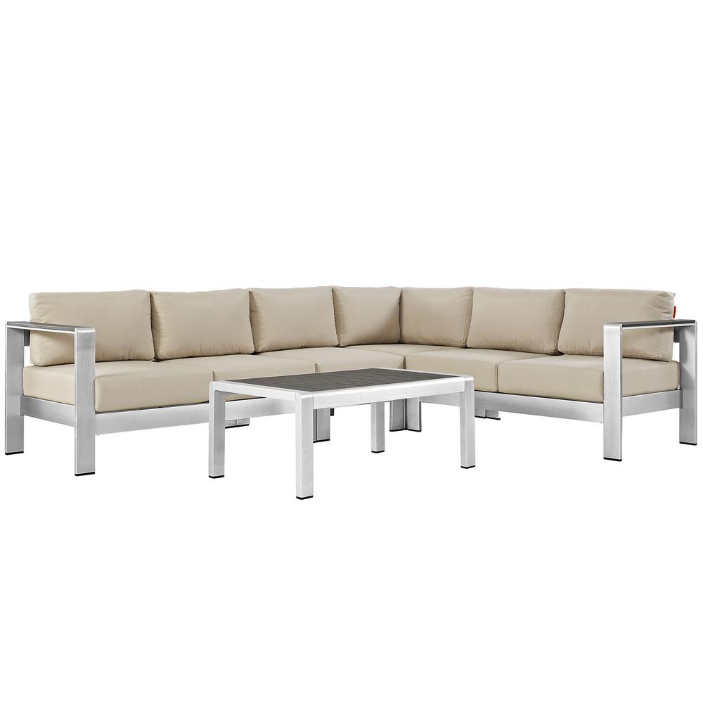 Shore 5 Piece Outdoor Patio Aluminum Sectional Sofa Set. Picture 1