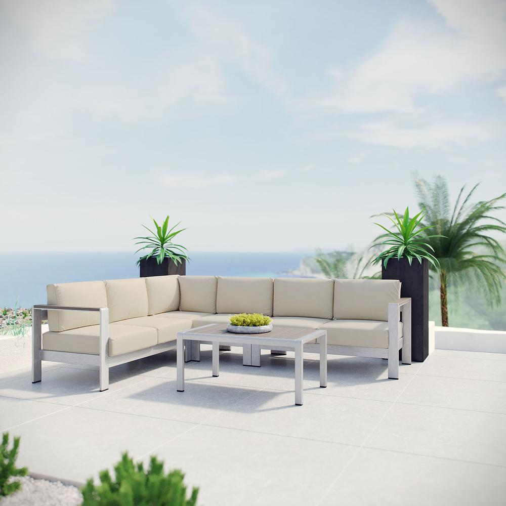 Shore 5 Piece Outdoor Patio Aluminum Sectional Sofa Set. Picture 8
