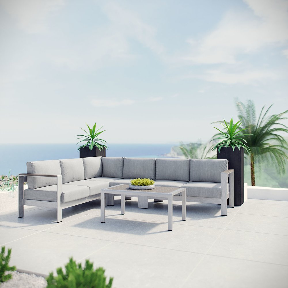 Shore 5 Piece Outdoor Patio Aluminum Sectional Sofa Set. Picture 7