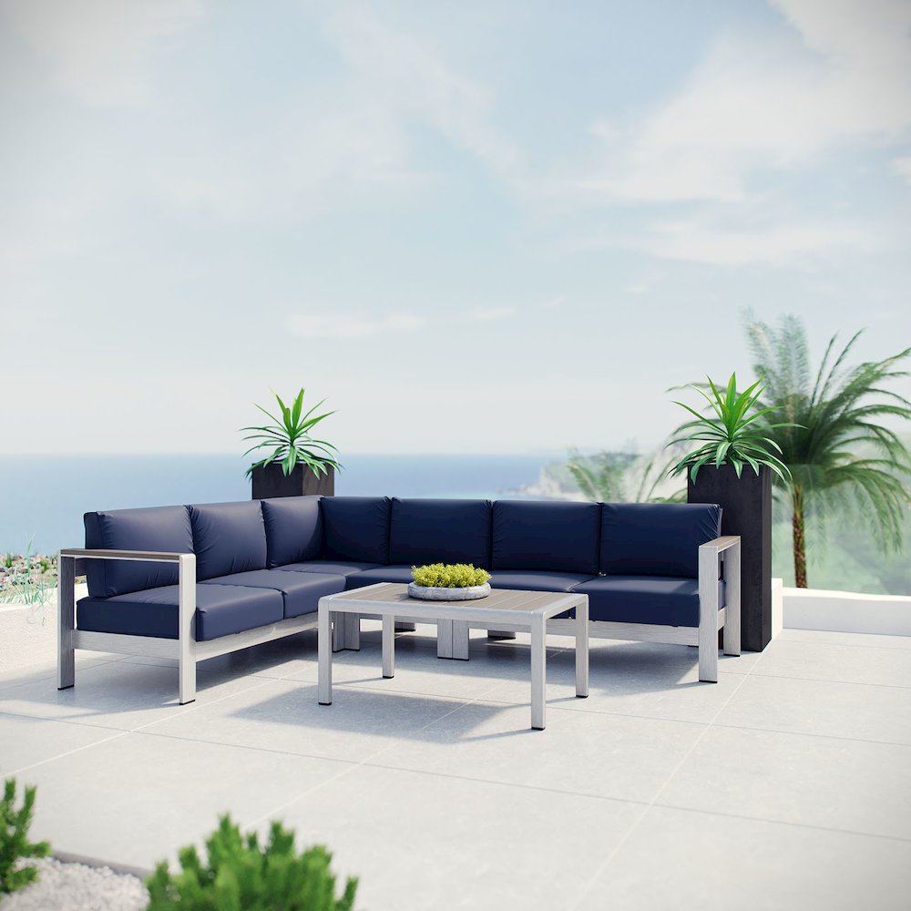 Shore 5 Piece Outdoor Patio Aluminum Sectional Sofa Set. Picture 7